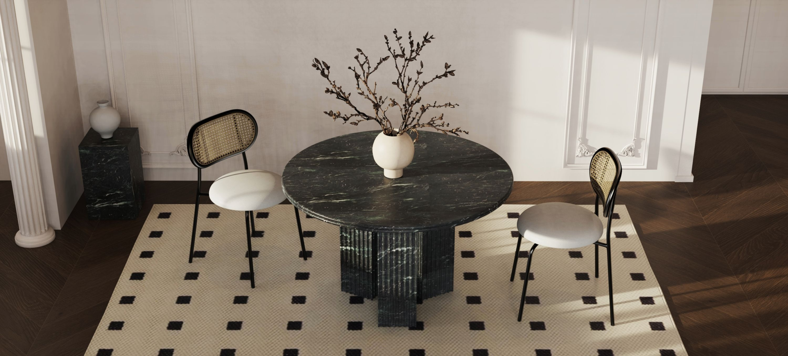 Dark Indian Green Dining Table, crafted from exquisite natural marble sourced from India.